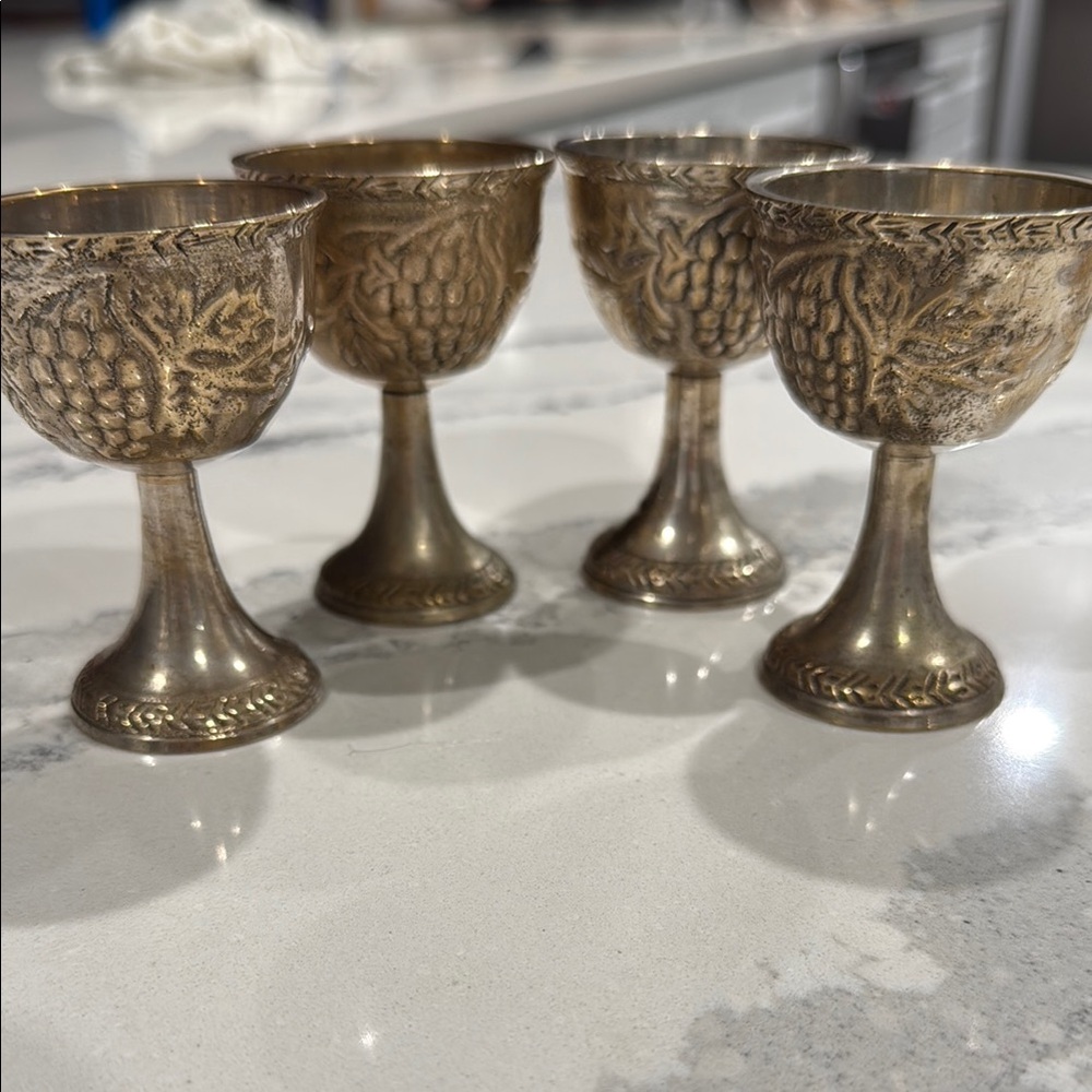Vintage Metal Mini Goblets with Embossed Design